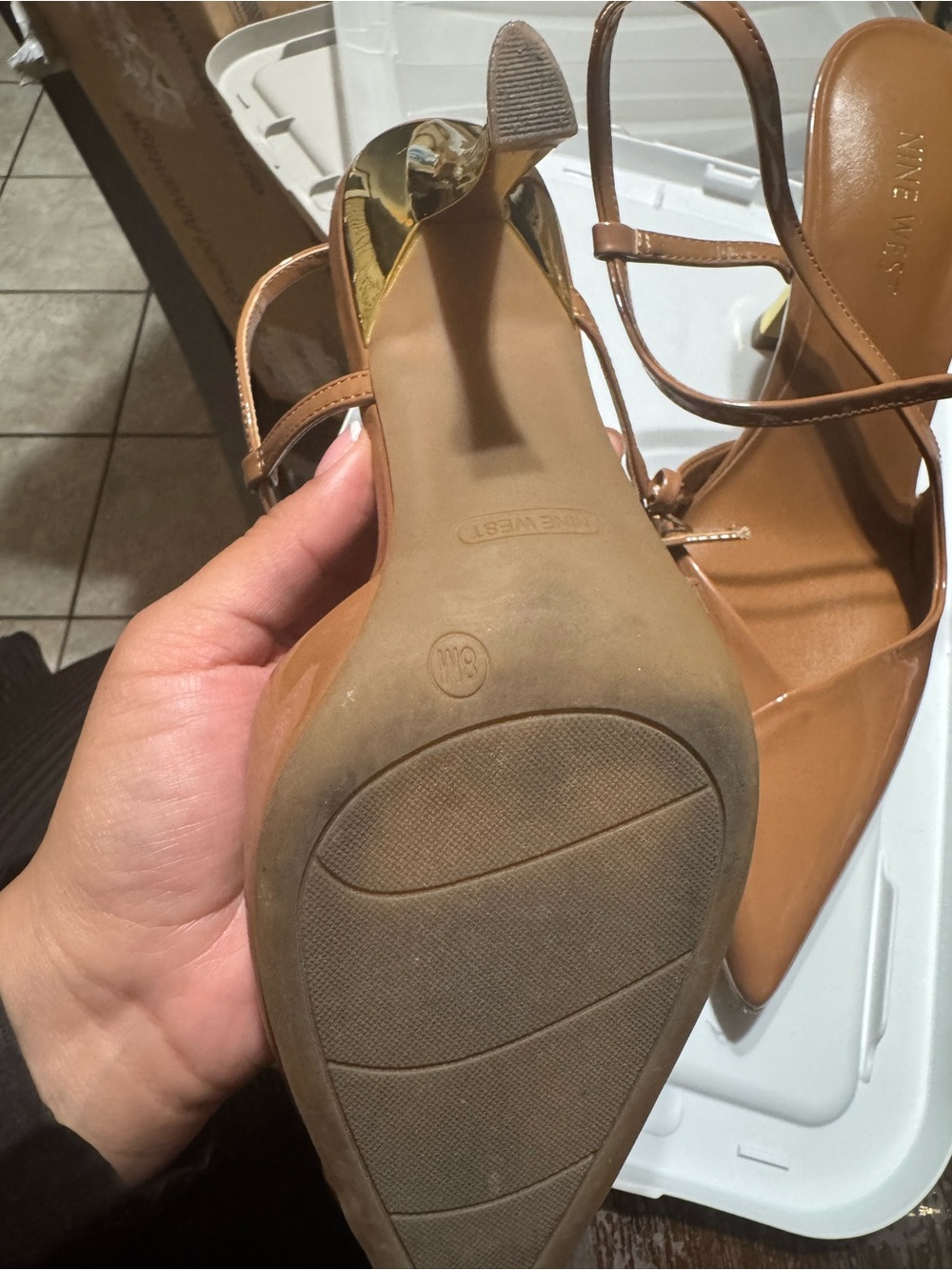 Nine West Tan Pointed Toe Ankle Strap Heels - Picture 2 of 3